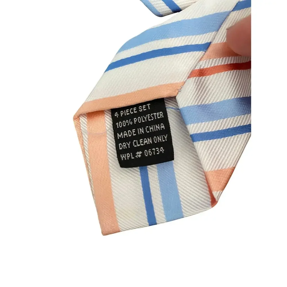 Boys Clip On Necktie Blue Pink Stripe Formal Tie Polyester‎